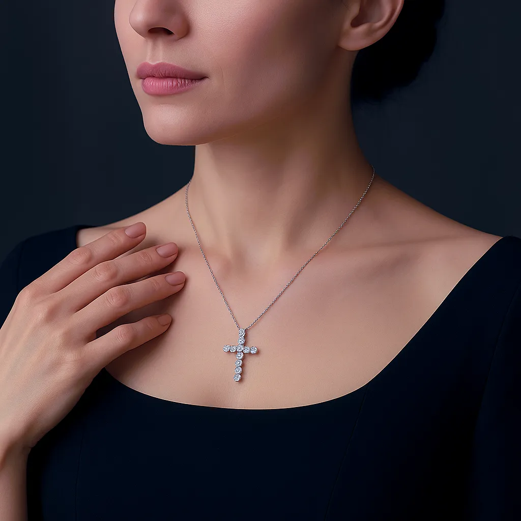 Religion Classic Moissanite Cross Pendant Necklace For Women & Men Gold Plated 18K White - INNER LIGHT SHINE