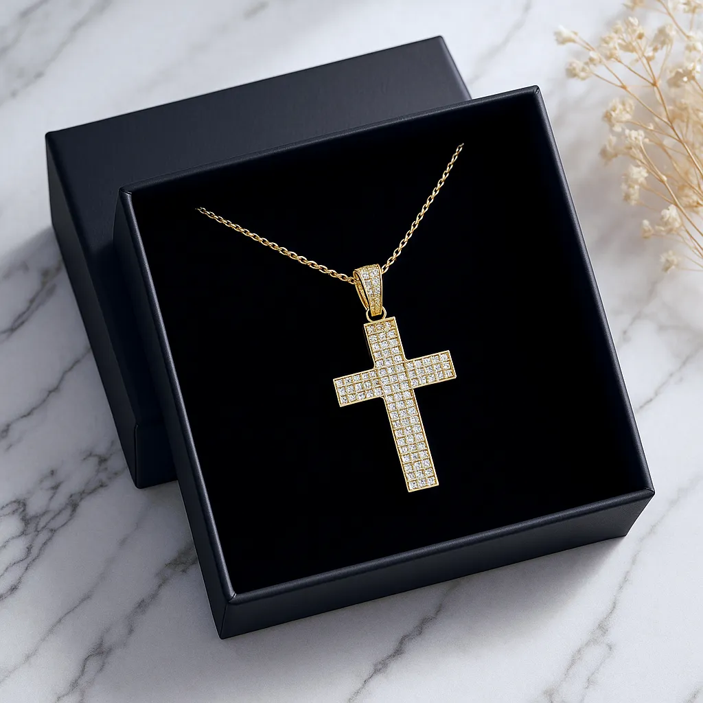 Religion Classic Moissanite Cross Pendant Necklace For Women & Men Gold Plated 18K White - INNER LIGHT SHINE