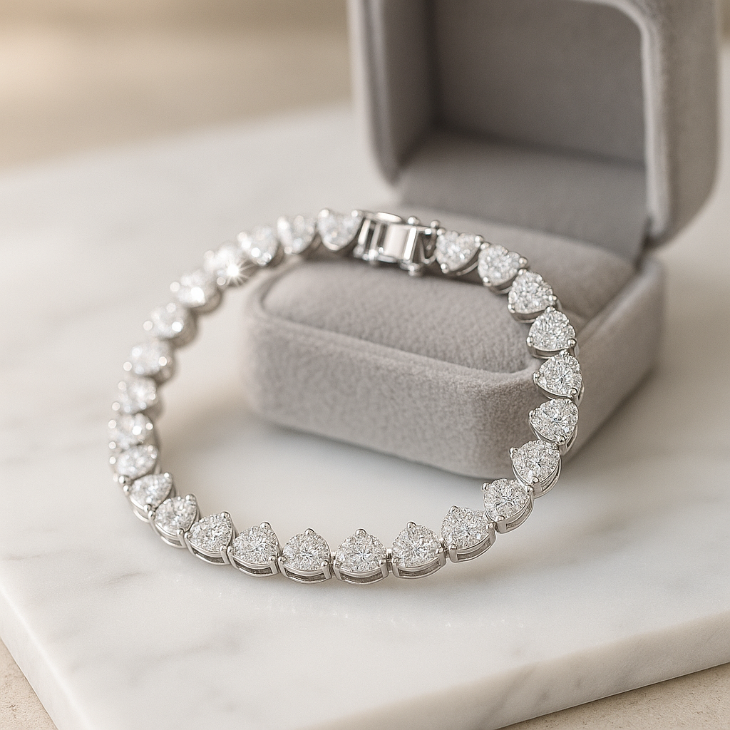 Luxury Moissanite Heart Tennis Bracelet – 925 Sterling Silver Women’s Elegant Bracalet