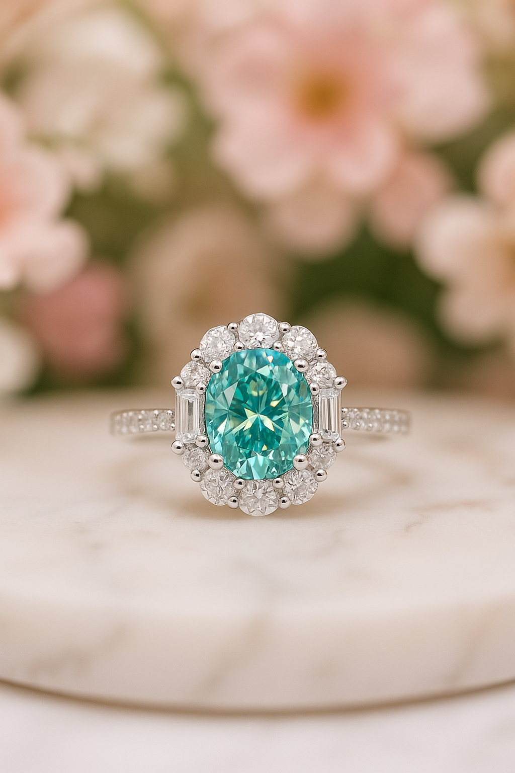 Paraiba Green Moissanite Rings for Women - INNER LIGHT SHINE