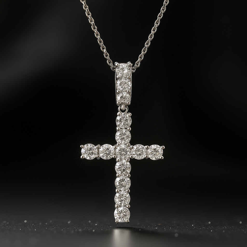 Religion Classic Moissanite Cross Pendant Necklace For Women & Men Gold Plated 18K White - INNER LIGHT SHINE