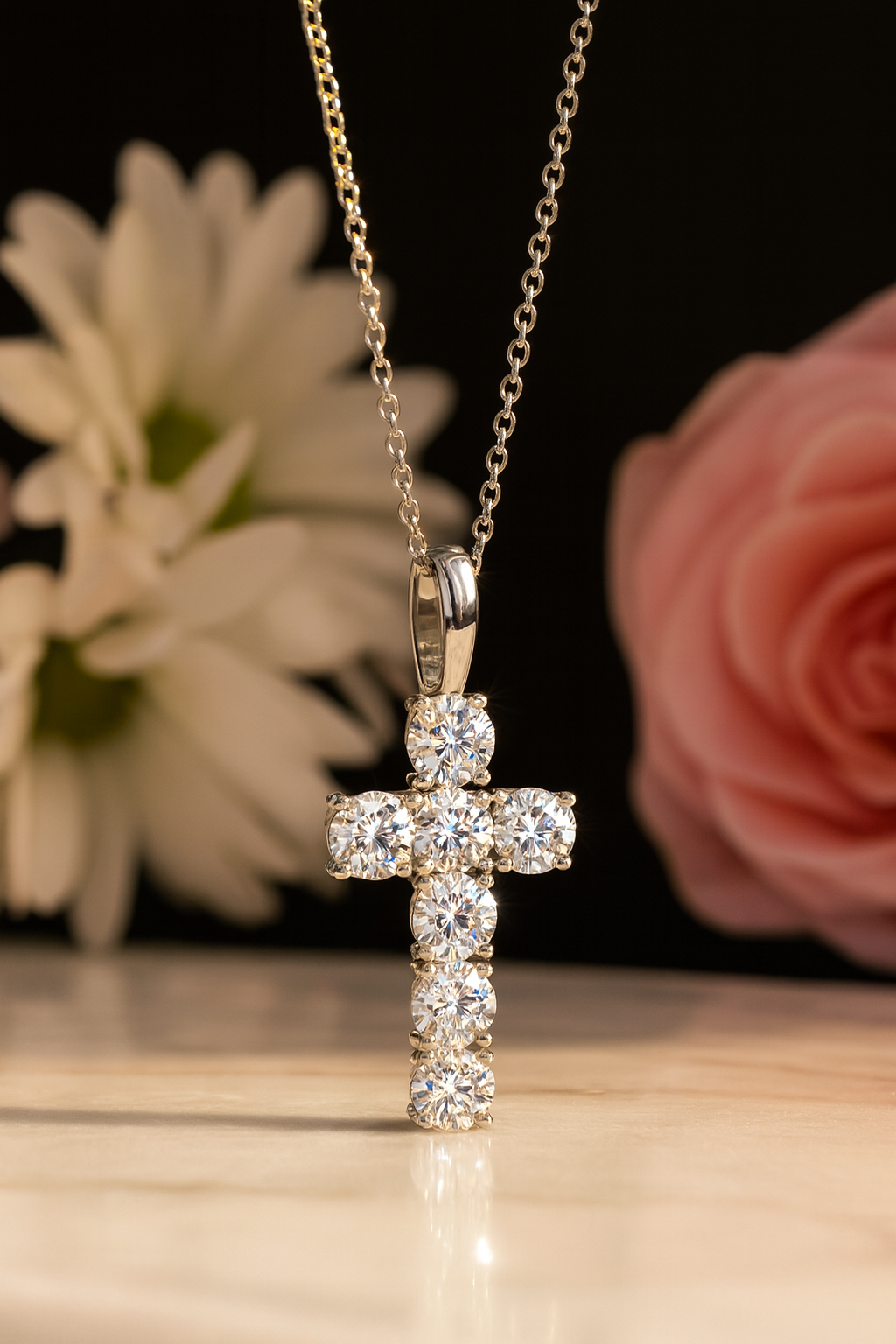 Religion Classic Moissanite Cross Pendant Necklace For Women & Men Gold Plated 18K White - INNER LIGHT SHINE