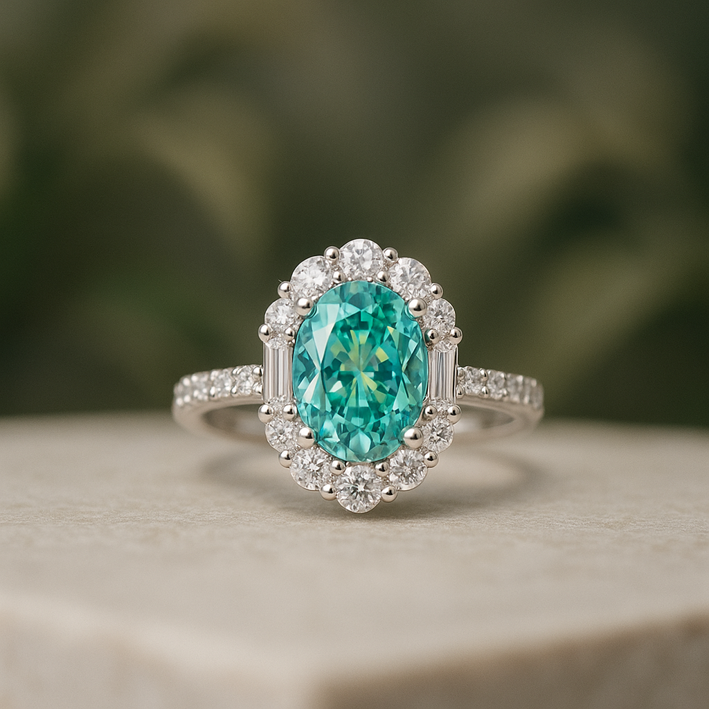 Paraiba Green Moissanite Rings for Women - INNER LIGHT SHINE