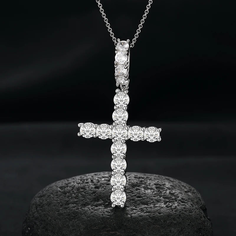 Religion Classic Moissanite Cross Pendant Necklace For Women & Men Gold Plated 18K White - INNER LIGHT SHINE