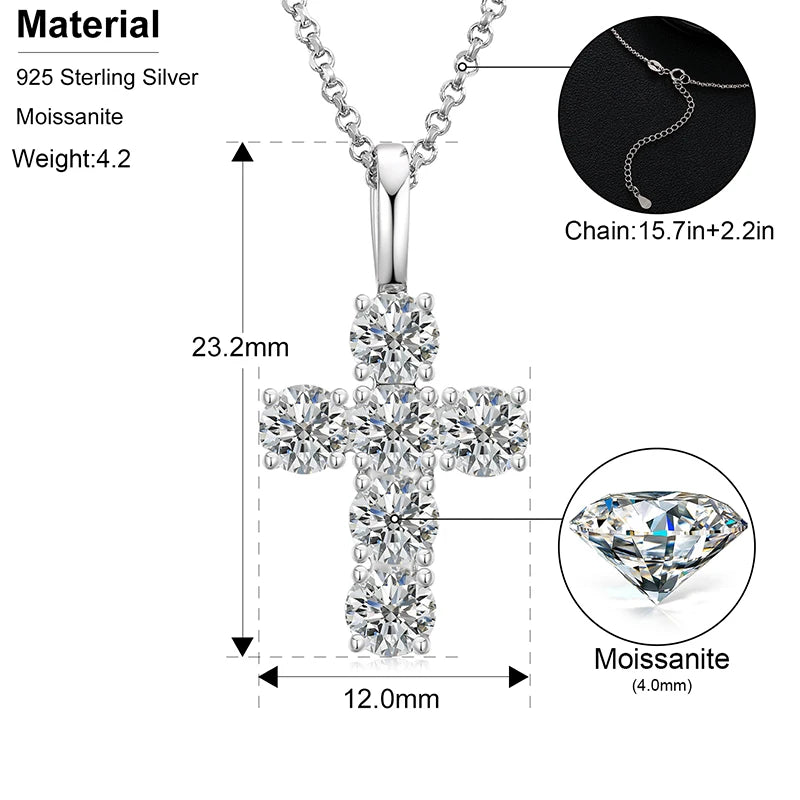 Religion Classic Moissanite Cross Pendant Necklace For Women & Men Gold Plated 18K White - INNER LIGHT SHINE