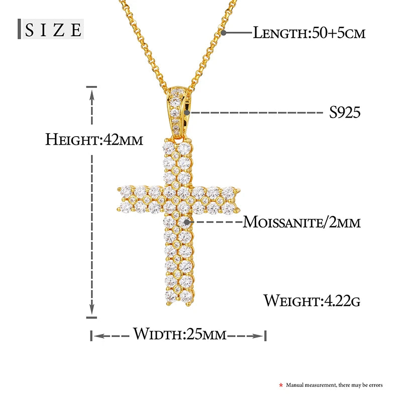 Religion Classic Moissanite Cross Pendant Necklace For Women & Men Gold Plated 18K White - INNER LIGHT SHINE