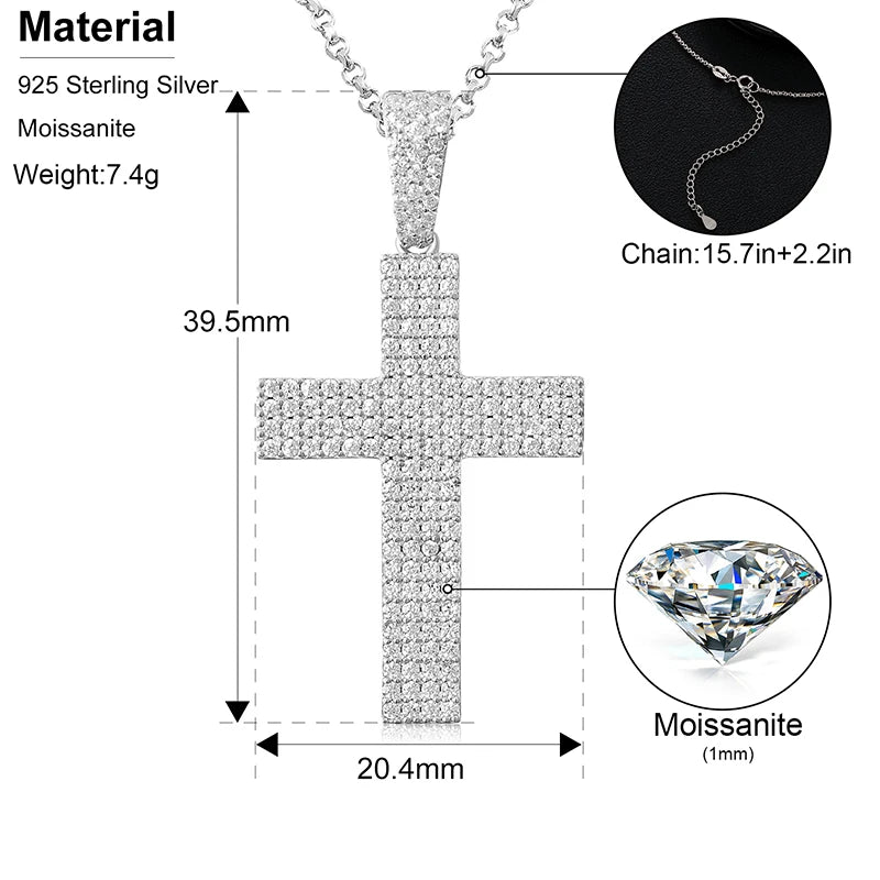 Religion Classic Moissanite Cross Pendant Necklace For Women & Men Gold Plated 18K White - INNER LIGHT SHINE