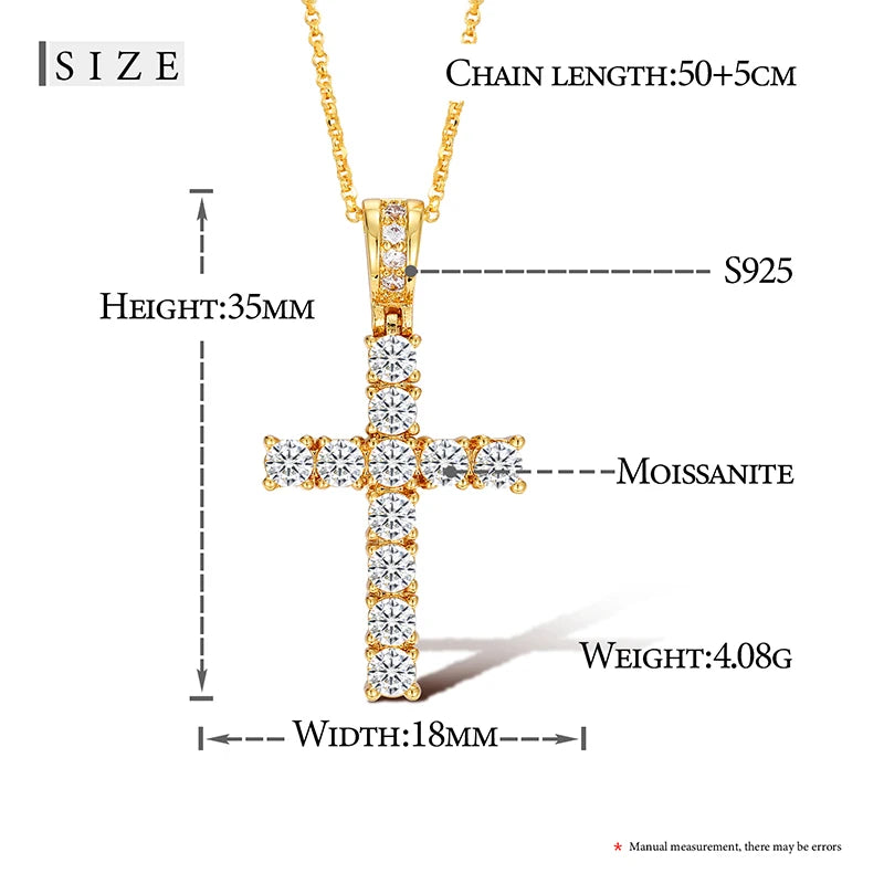 Religion Classic Moissanite Cross Pendant Necklace For Women & Men Gold Plated 18K White - INNER LIGHT SHINE