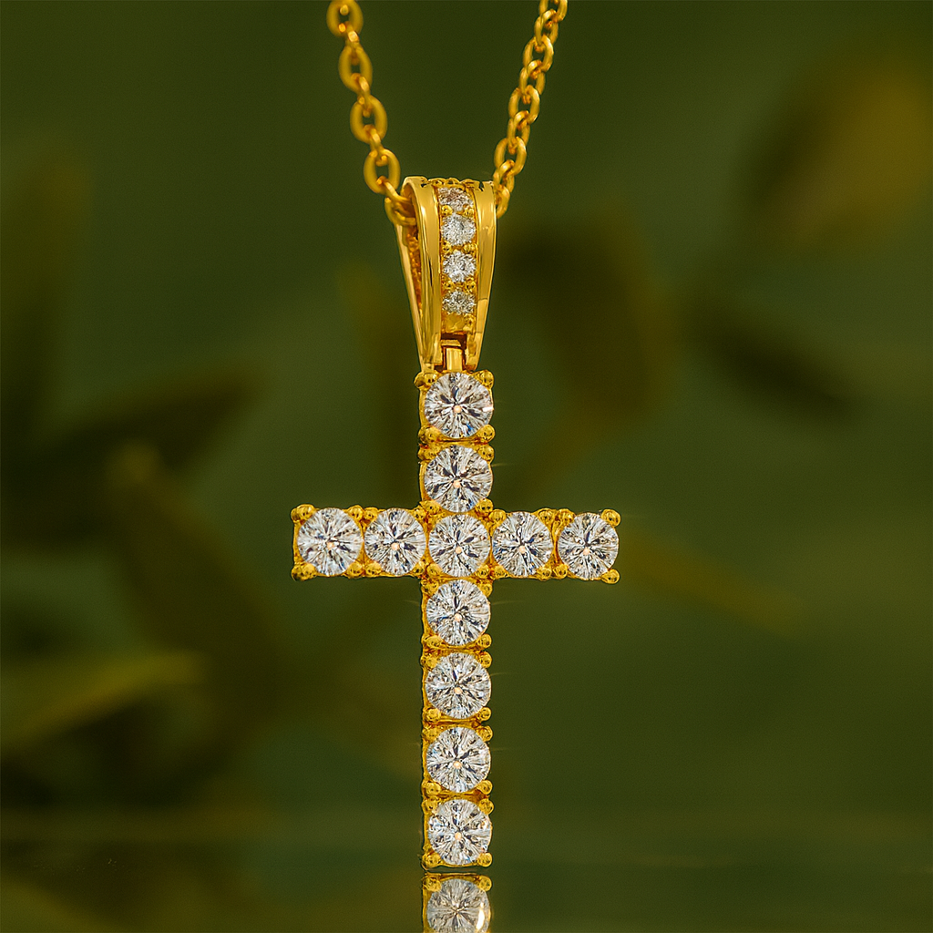 Religion Classic Moissanite Cross Pendant Necklace For Women & Men Gold Plated 18K White - INNER LIGHT SHINE