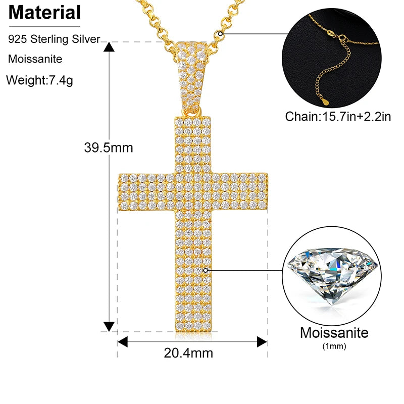 Religion Classic Moissanite Cross Pendant Necklace For Women & Men Gold Plated 18K White - INNER LIGHT SHINE