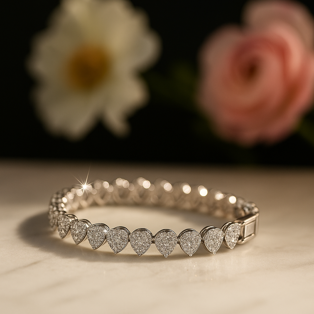 Luxury Moissanite Heart Tennis Bracelet – 925 Sterling Silver Women’s Elegant Bracalet