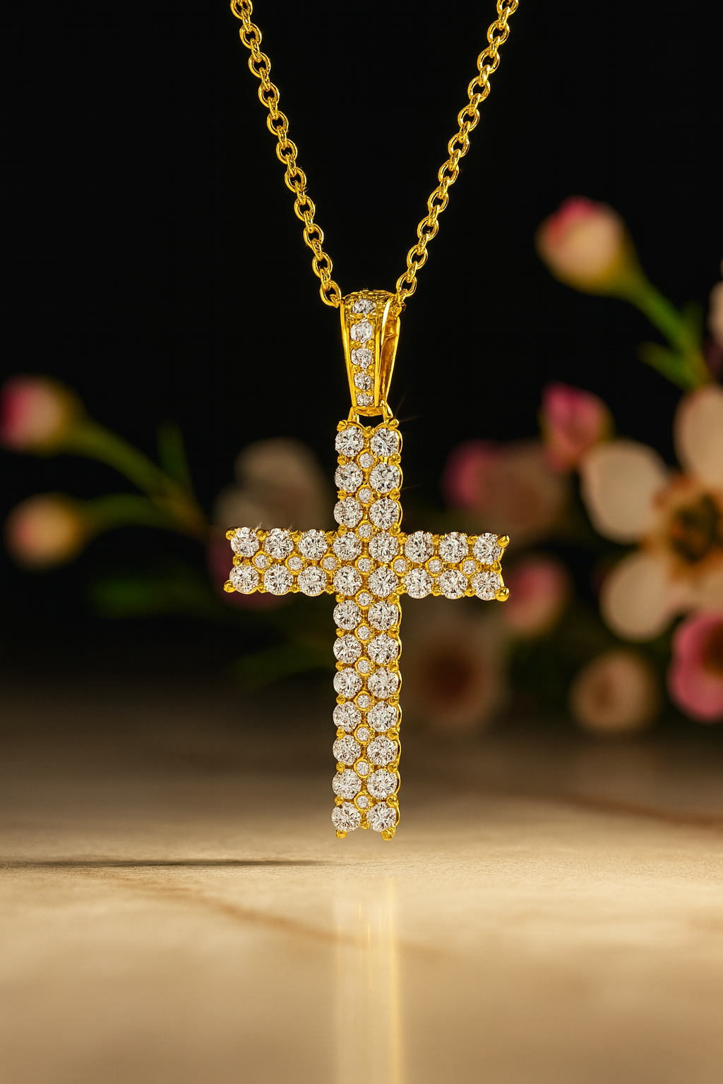 Religion Classic Moissanite Cross Pendant Necklace For Women & Men Gold Plated 18K White - INNER LIGHT SHINE