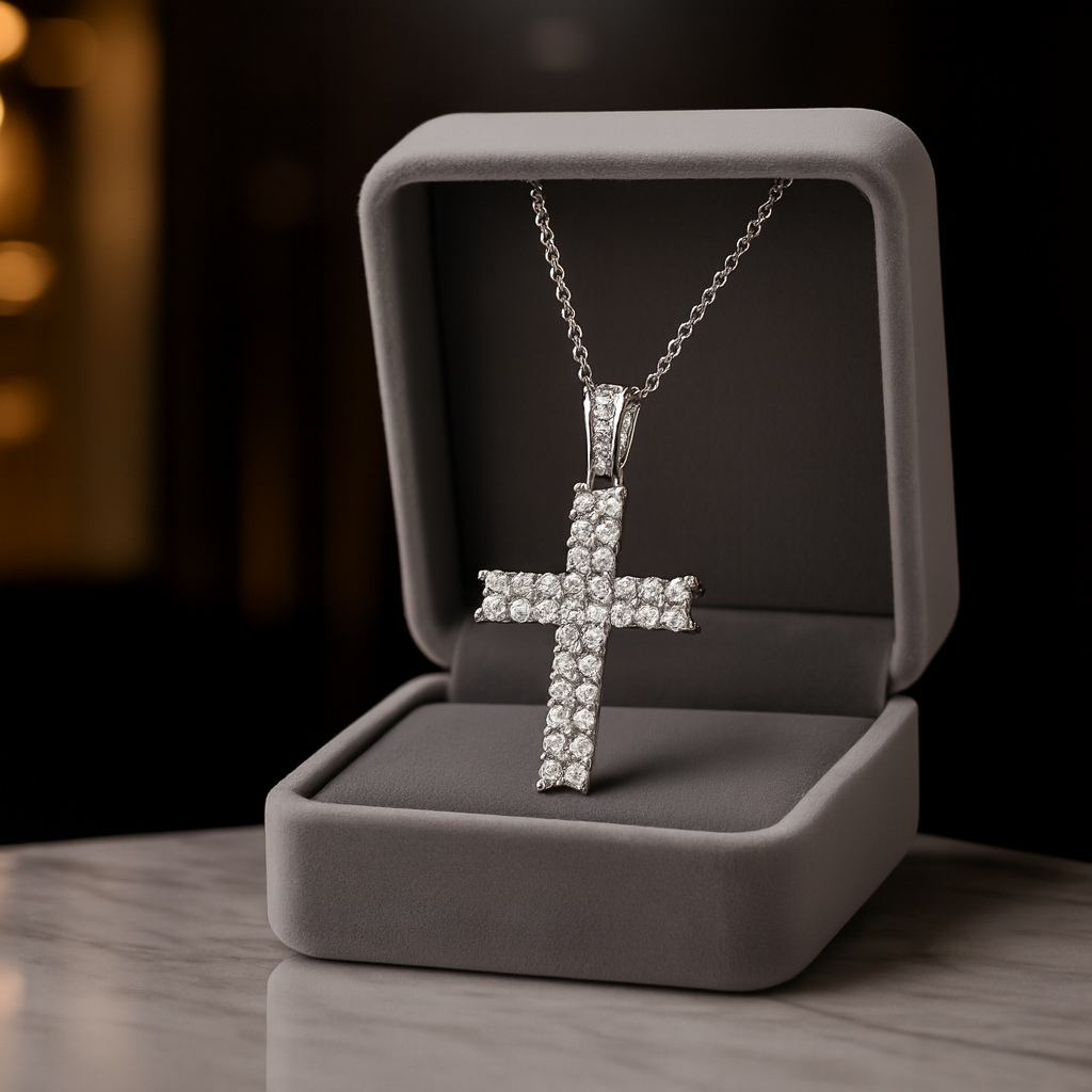 Religion Classic Moissanite Cross Pendant Necklace For Women & Men Gold Plated 18K White - INNER LIGHT SHINE
