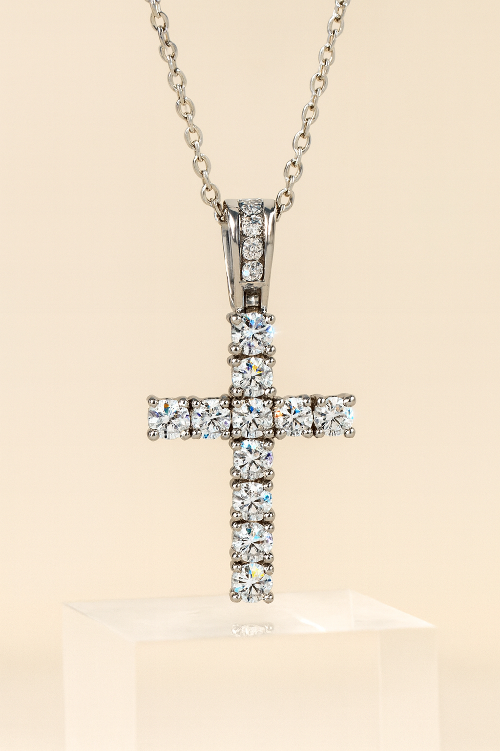 Religion Classic Moissanite Cross Pendant Necklace For Women & Men Gold Plated 18K White - INNER LIGHT SHINE