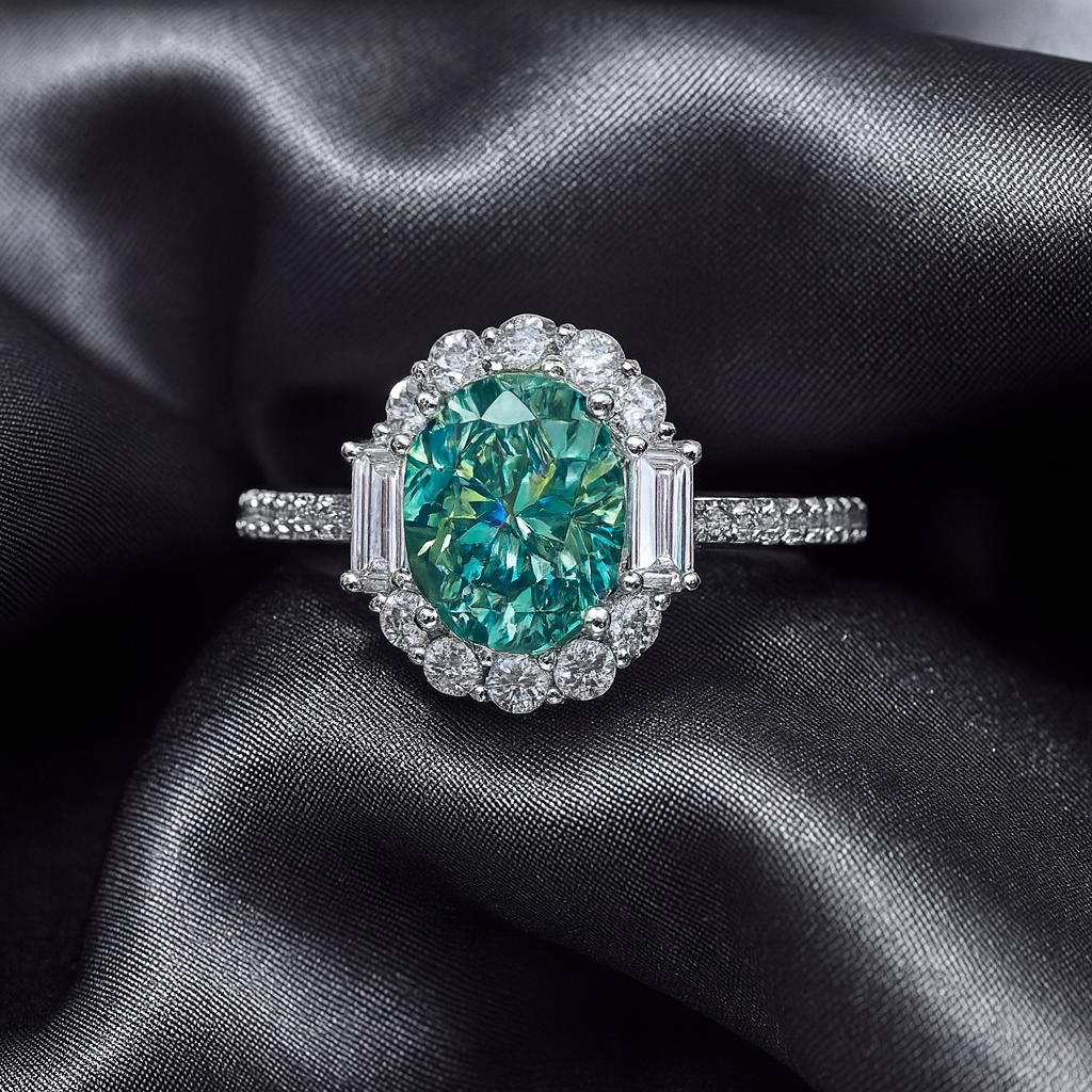 Paraiba Green Moissanite Rings for Women - INNER LIGHT SHINE