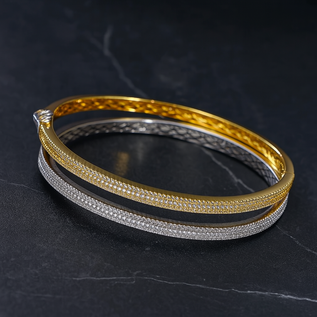 Luxury Moissanite Bangle Bracelet | 925 Sterling Silver & 18K Gold | Fine Jewelry for Women & Men - INNER LIGHT SHINE
