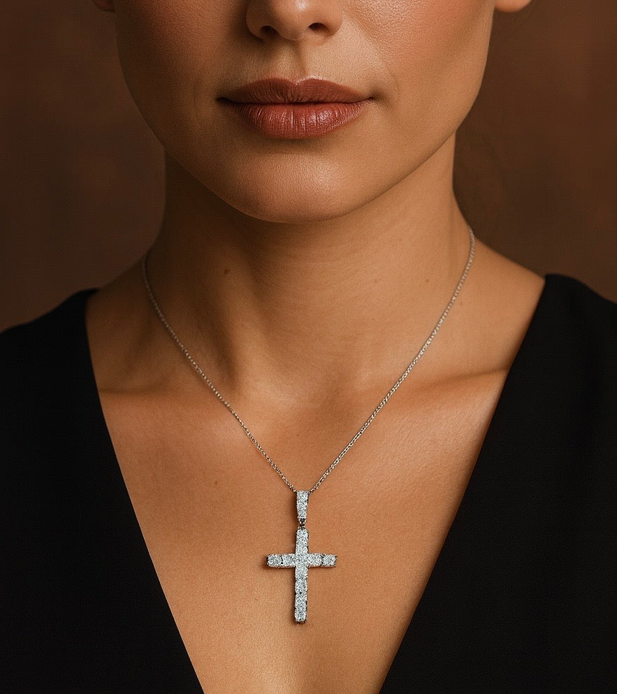 Religion Classic Moissanite Cross Pendant Necklace For Women & Men Gold Plated 18K White - INNER LIGHT SHINE