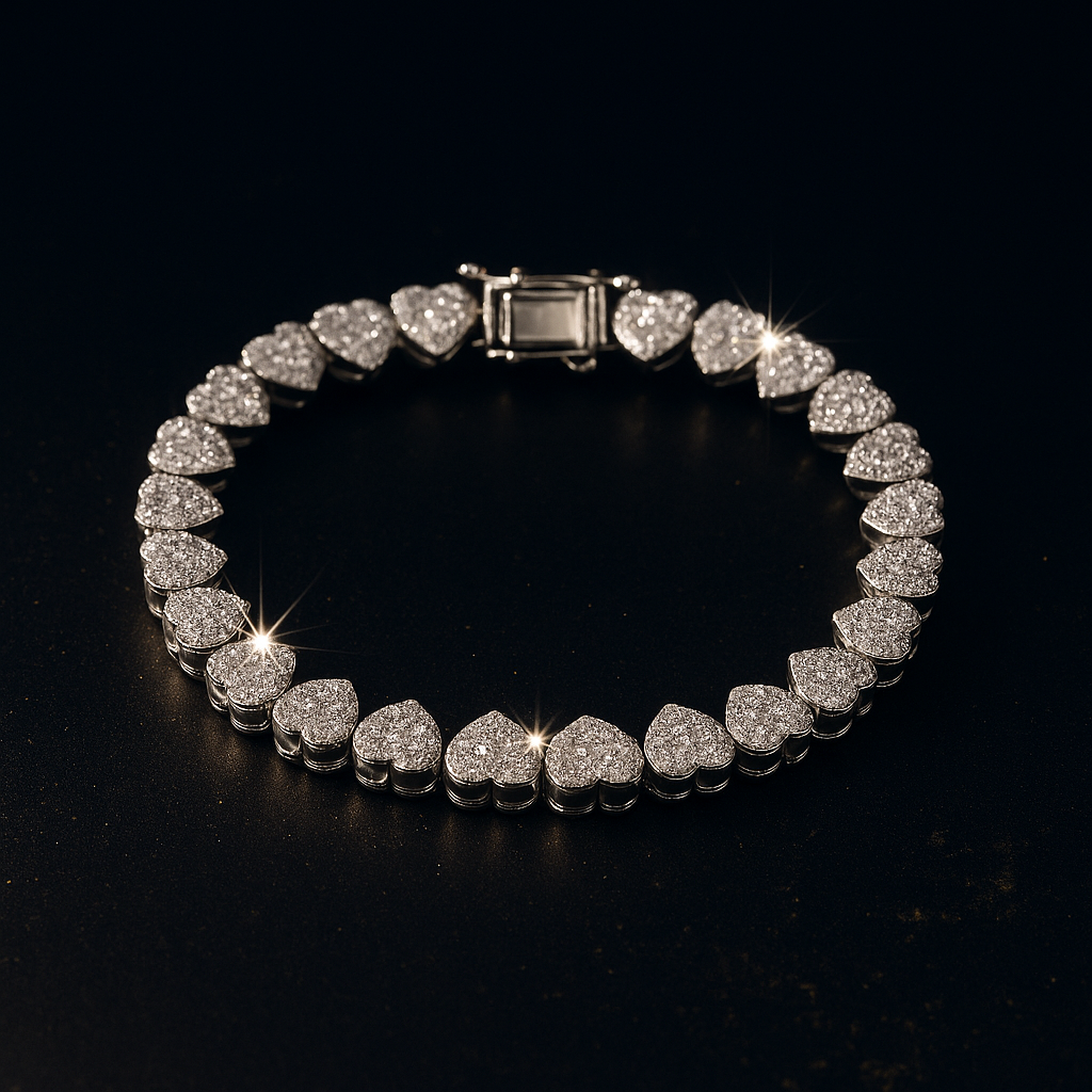 Luxury Moissanite Heart Tennis Bracelet – 925 Sterling Silver Women’s Elegant Bracalet