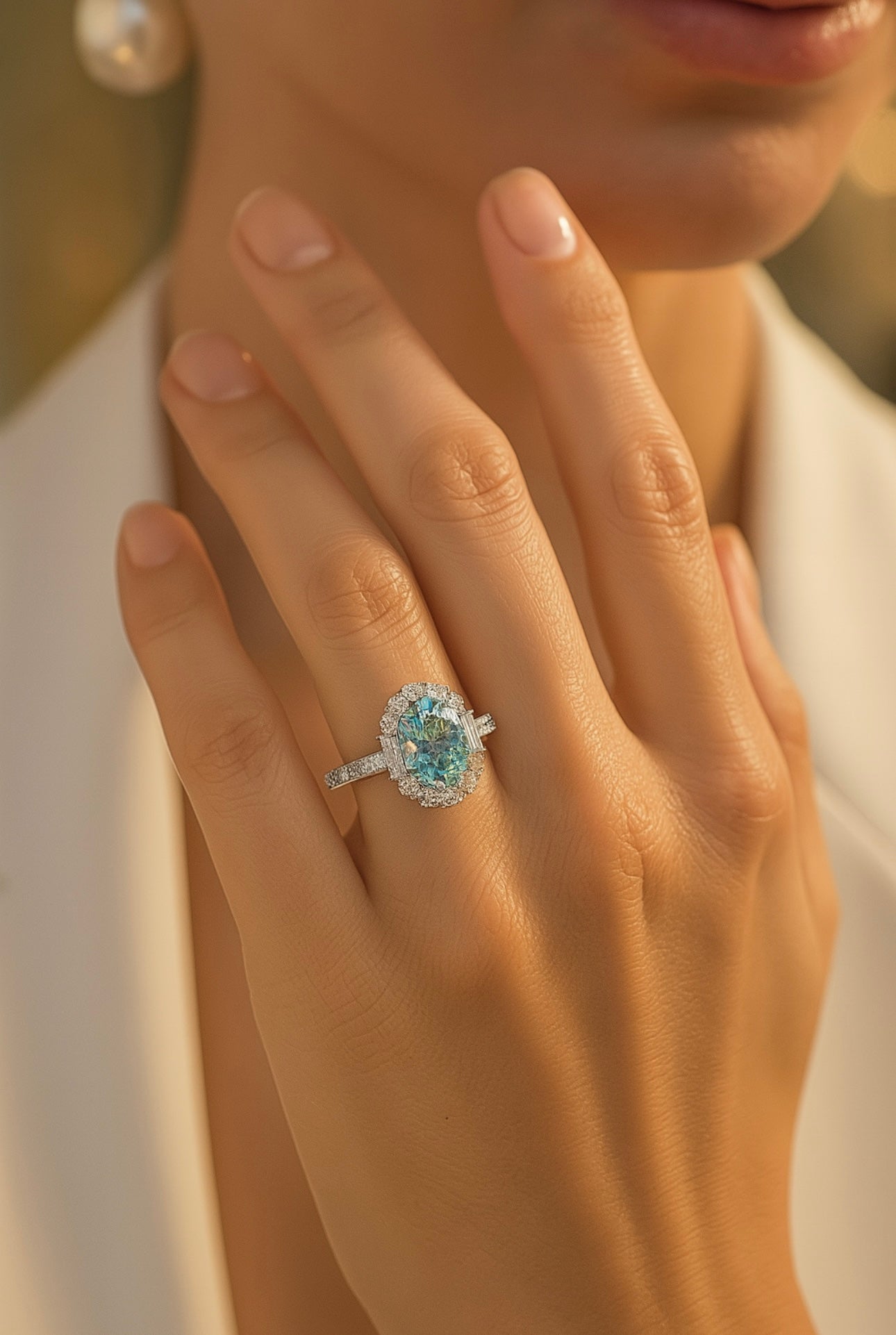 Paraiba Green Moissanite Rings for Women - INNER LIGHT SHINE