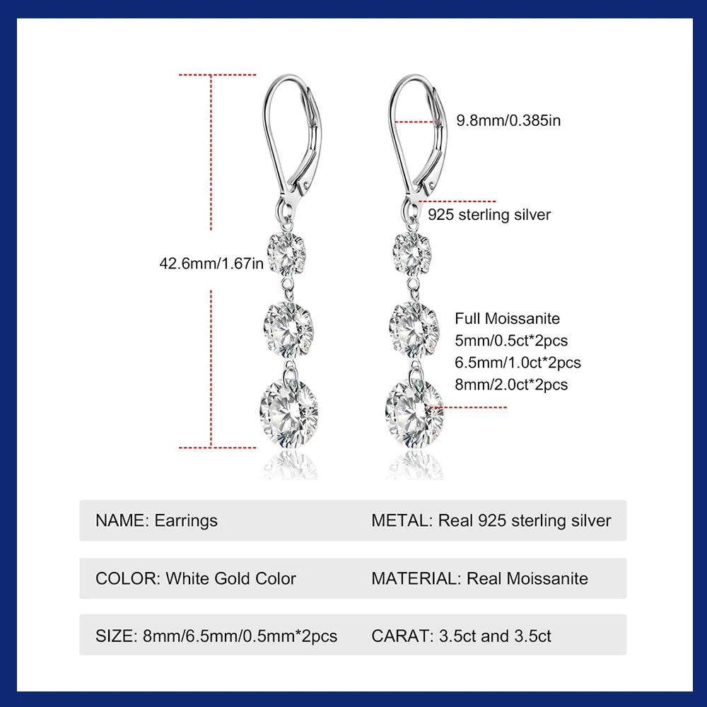 7-Carat Moissanite Dangle Earrings | Elegant 925 Silver Luxury Jewelry