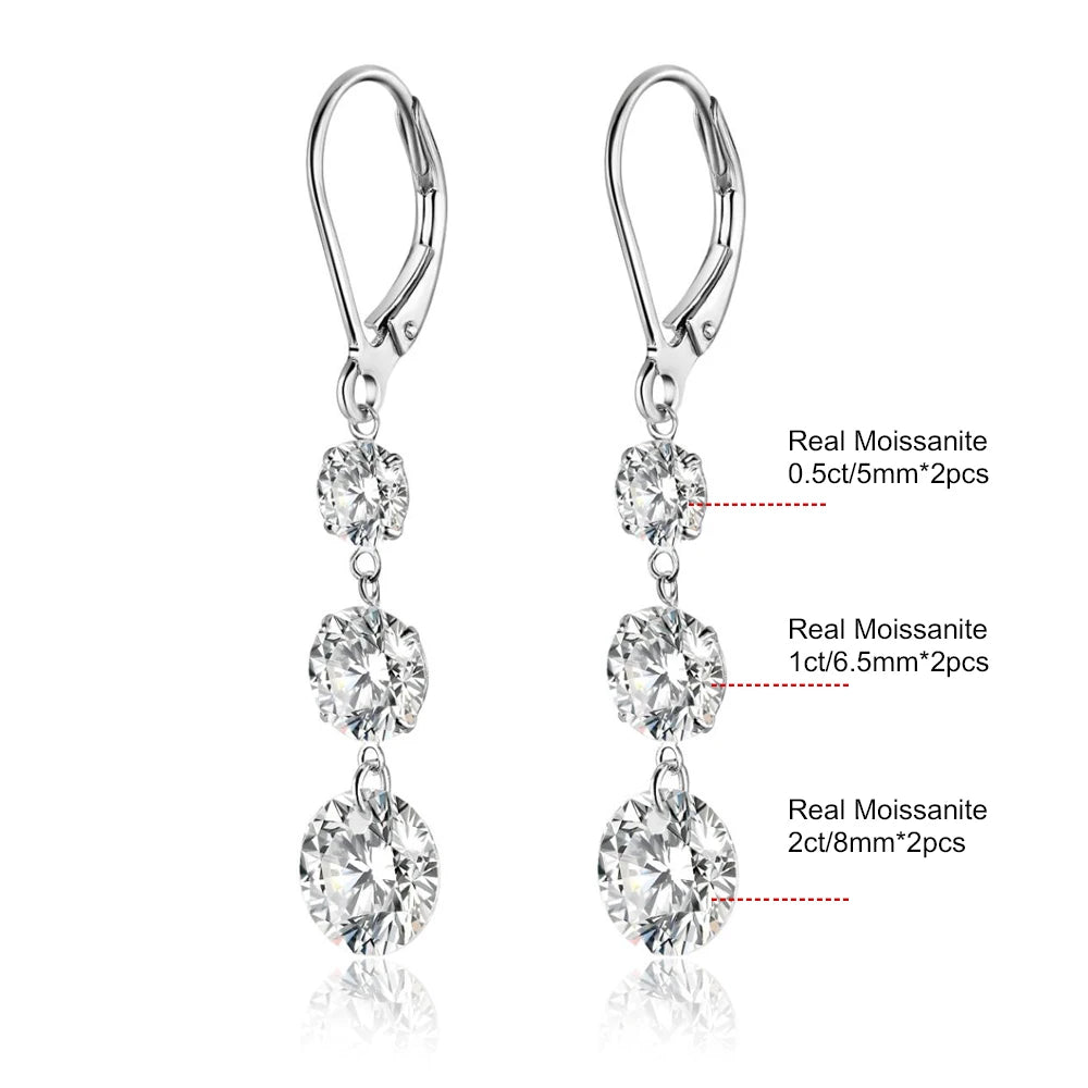 7-Carat Moissanite Dangle Earrings | Elegant 925 Silver Luxury Jewelry