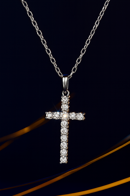 Religion Classic Moissanite Cross Pendant Necklace For Women & Men Gold Plated 18K White - INNER LIGHT SHINE 