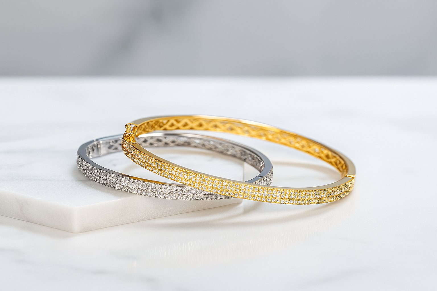 Luxury Moissanite Bangle Bracelet | 925 Sterling Silver & 18K Gold | Fine Jewelry for Women & Men - INNER LIGHT SHINE 