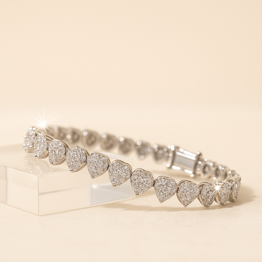 Luxury Moissanite Heart Tennis Bracelet – 925 Sterling Silver Women’s Elegant Bracalet