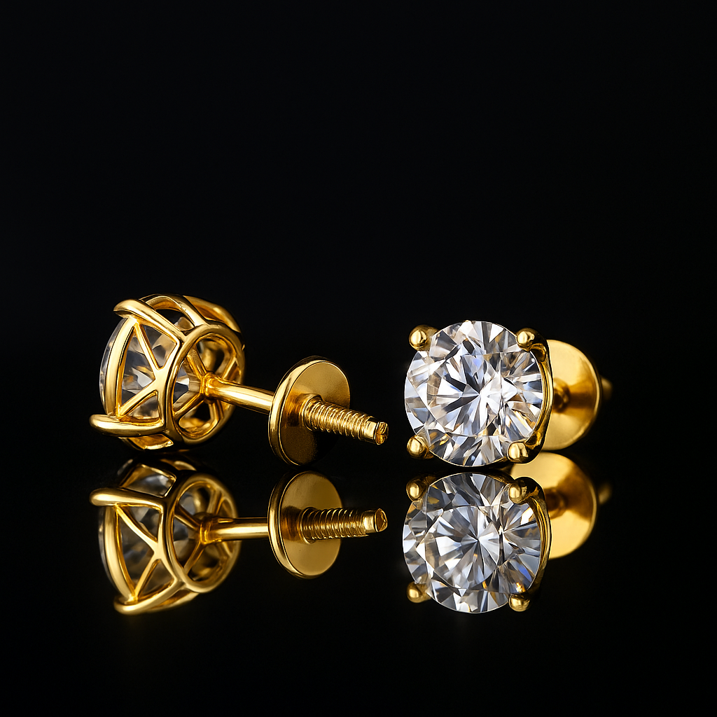 Moissanite Diamond 10k/14K Yellow Gold  Earrings Fine Jewelry - INNER LIGHT SHINE 