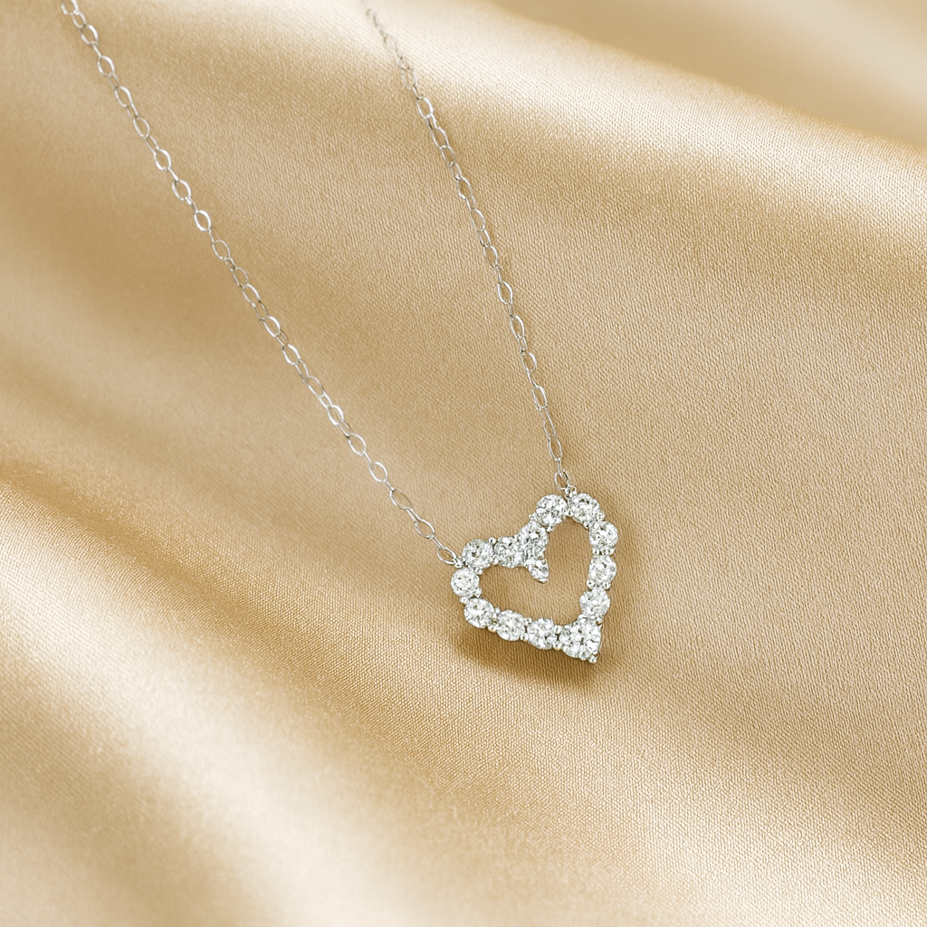 Luxury moissanite heart necklace by Inner Light Shine – elegant spiritual jewelry for women that reflects your soul.
