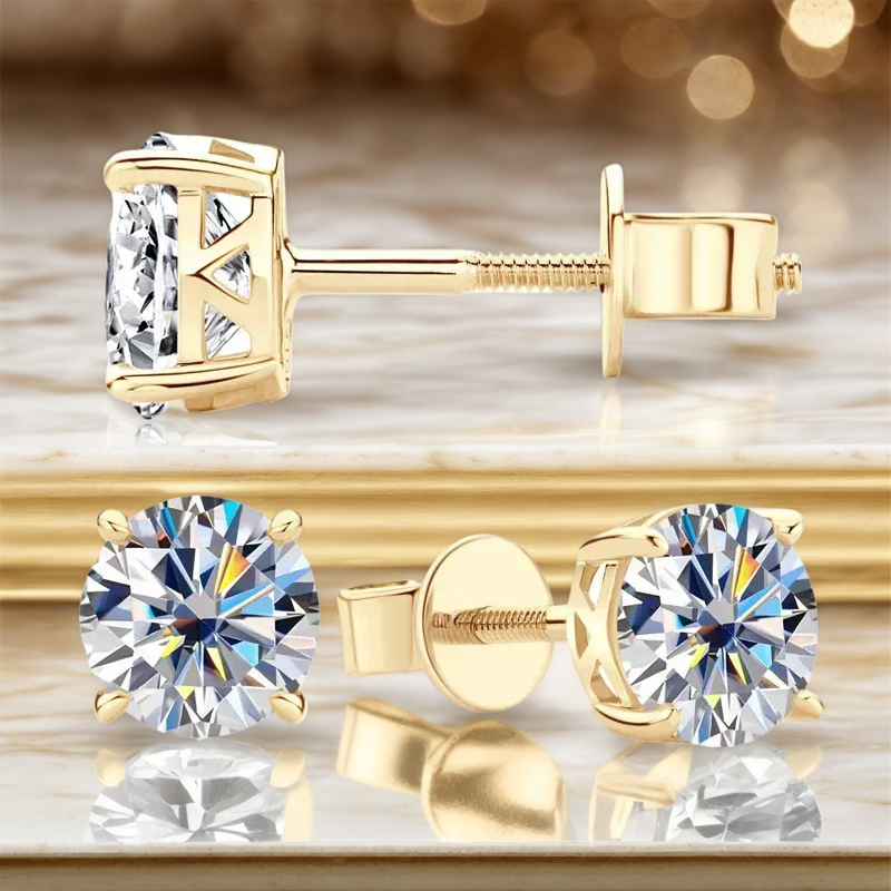 Moissanite Diamond 10k/14K Yellow Gold  Earrings Fine Jewelry - INNER LIGHT SHINE 