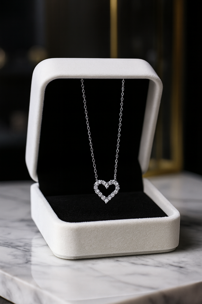 Luxury moissanite heart necklace by Inner Light Shine – elegant spiritual jewelry for women that reflects your soul.