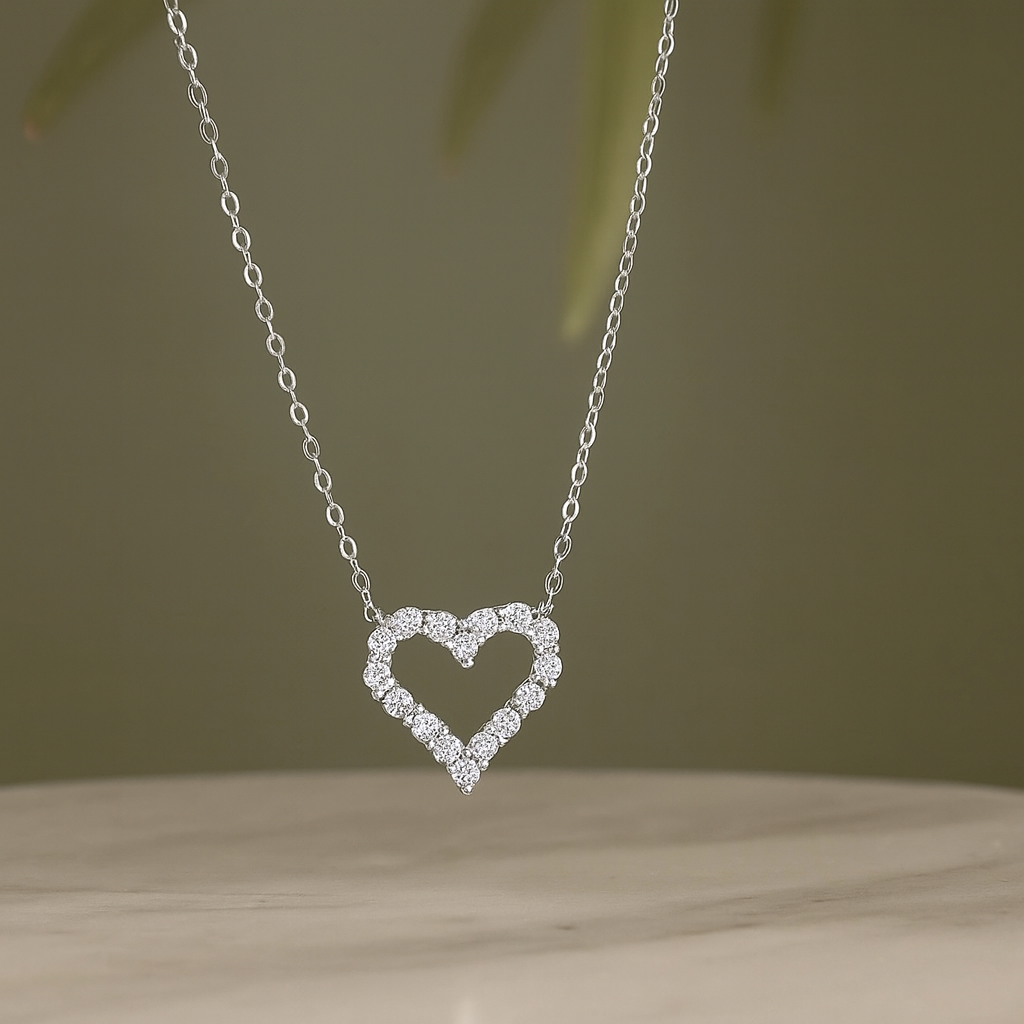 Luxury moissanite heart necklace by Inner Light Shine – elegant spiritual jewelry for women that reflects your soul.