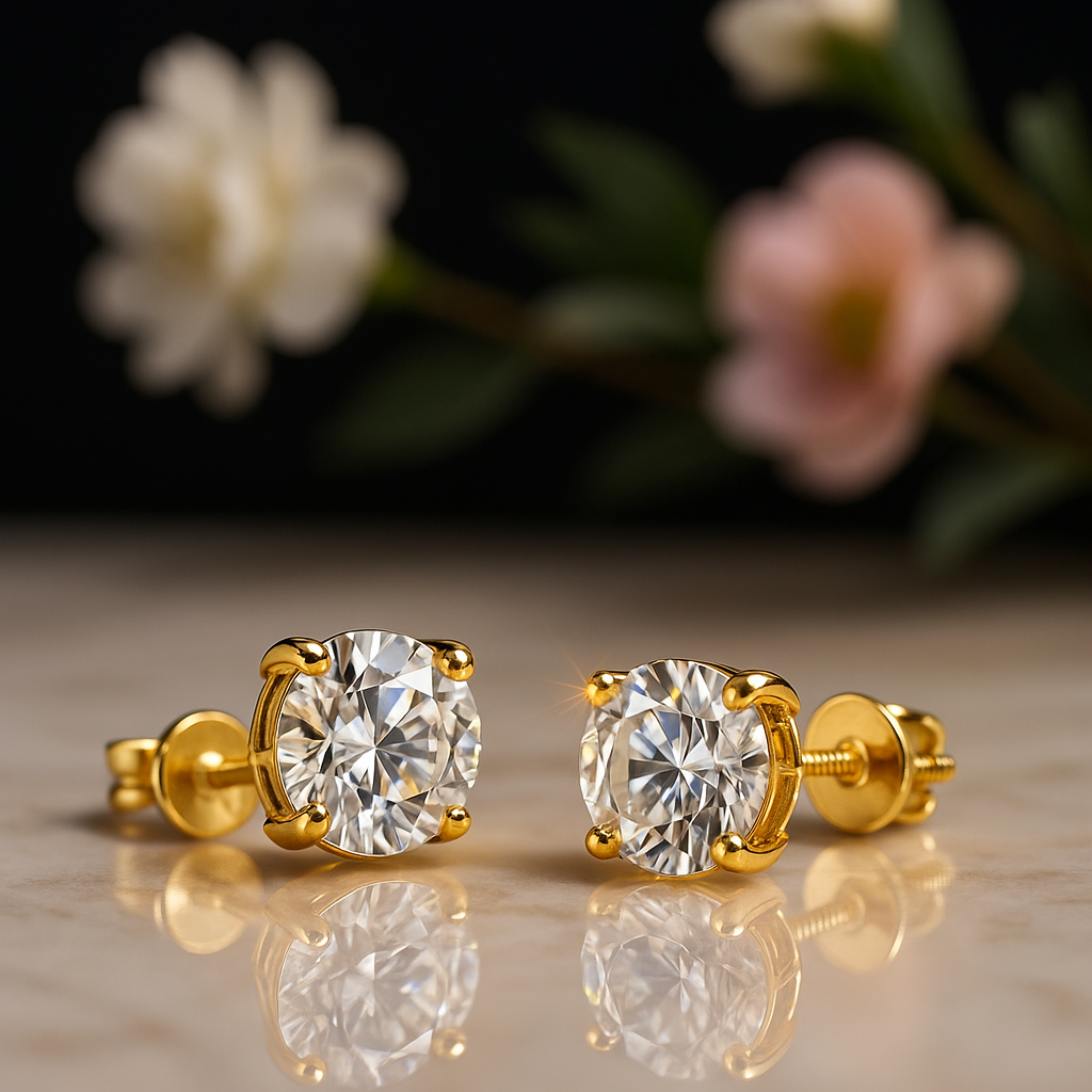 Moissanite Diamond 10k/14K Yellow Gold  Earrings Fine Jewelry - INNER LIGHT SHINE 