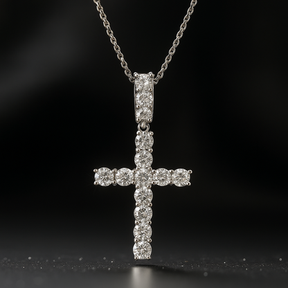 Religion Classic Moissanite Cross Pendant Necklace For Women & Men Gold Plated 18K White - INNER LIGHT SHINE 