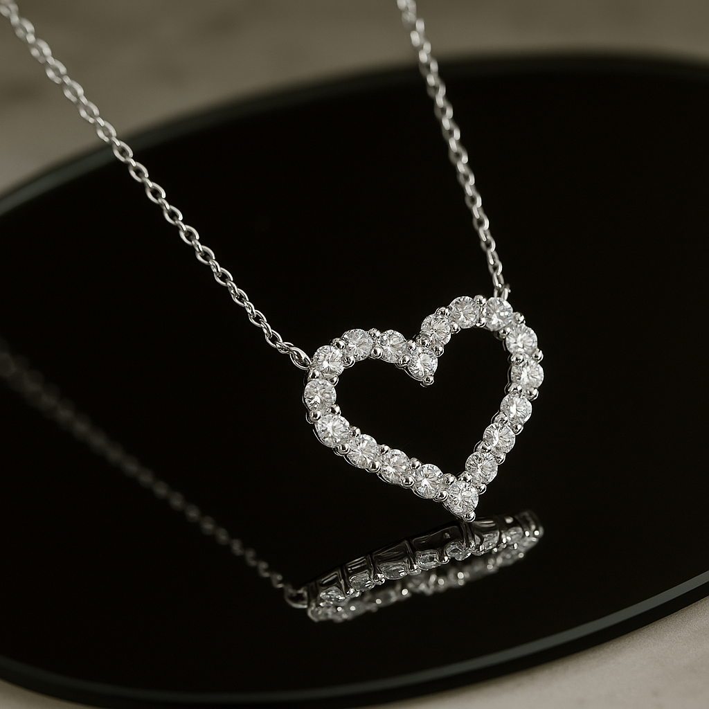 Luxury moissanite heart necklace by Inner Light Shine – elegant spiritual jewelry for women that reflects your soul.