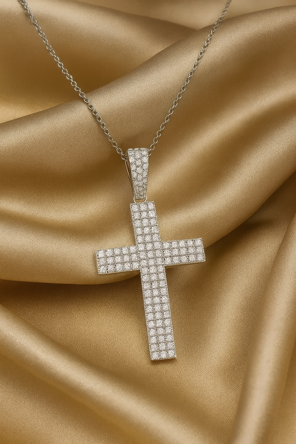 Religion Classic Moissanite Cross Pendant Necklace For Women & Men Gold Plated 18K White - INNER LIGHT SHINE 