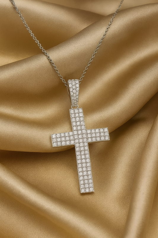 Religion Classic Moissanite Cross Pendant Necklace For Women & Men Gold Plated 18K White - INNER LIGHT SHINE 