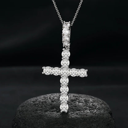 Religion Classic Moissanite Cross Pendant Necklace For Women & Men Gold Plated 18K White - INNER LIGHT SHINE 