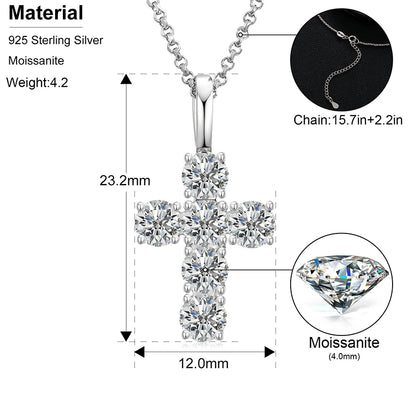 Religion Classic Moissanite Cross Pendant Necklace For Women & Men Gold Plated 18K White - INNER LIGHT SHINE 