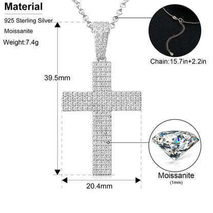 Religion Classic Moissanite Cross Pendant Necklace For Women & Men Gold Plated 18K White - INNER LIGHT SHINE 