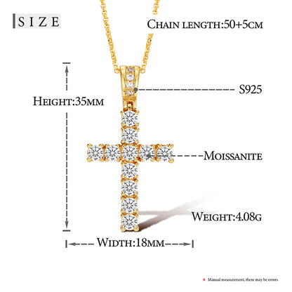 Religion Classic Moissanite Cross Pendant Necklace For Women & Men Gold Plated 18K White - INNER LIGHT SHINE 