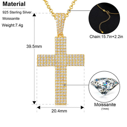 Religion Classic Moissanite Cross Pendant Necklace For Women & Men Gold Plated 18K White - INNER LIGHT SHINE 