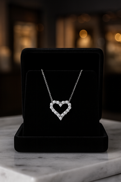 Luxury moissanite heart necklace by Inner Light Shine – elegant spiritual jewelry for women that reflects your soul.