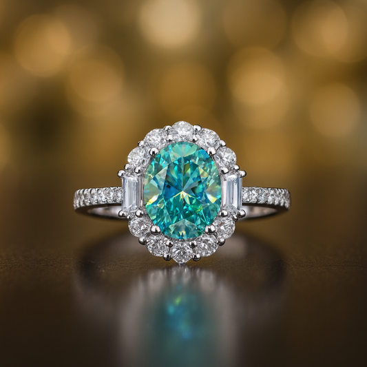 Paraiba Green Moissanite Rings for Women - INNER LIGHT SHINE 
