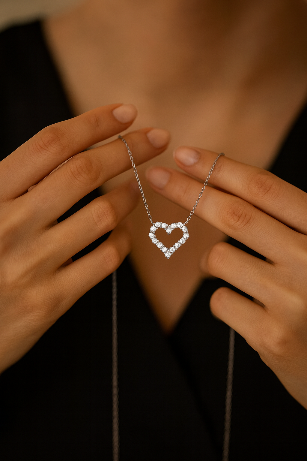 Luxury moissanite heart necklace by Inner Light Shine – elegant spiritual jewelry for women that reflects your soul.