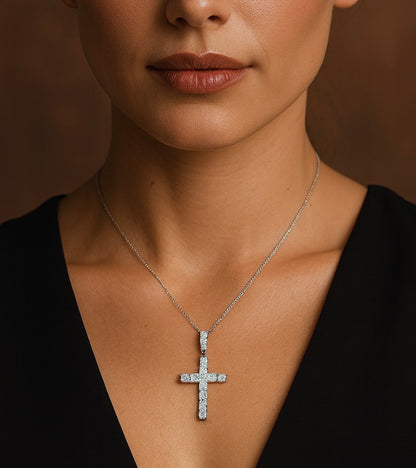 Religion Classic Moissanite Cross Pendant Necklace For Women & Men Gold Plated 18K White - INNER LIGHT SHINE 