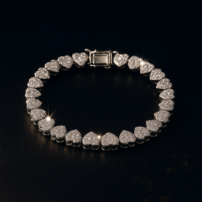 Luxury Moissanite Heart Tennis Bracelet – 925 Sterling Silver Women’s Elegant Bracalet