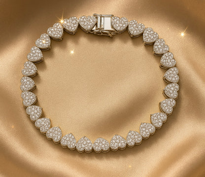 Luxury Moissanite Heart Tennis Bracelet – 925 Sterling Silver Women’s Elegant Bracalet