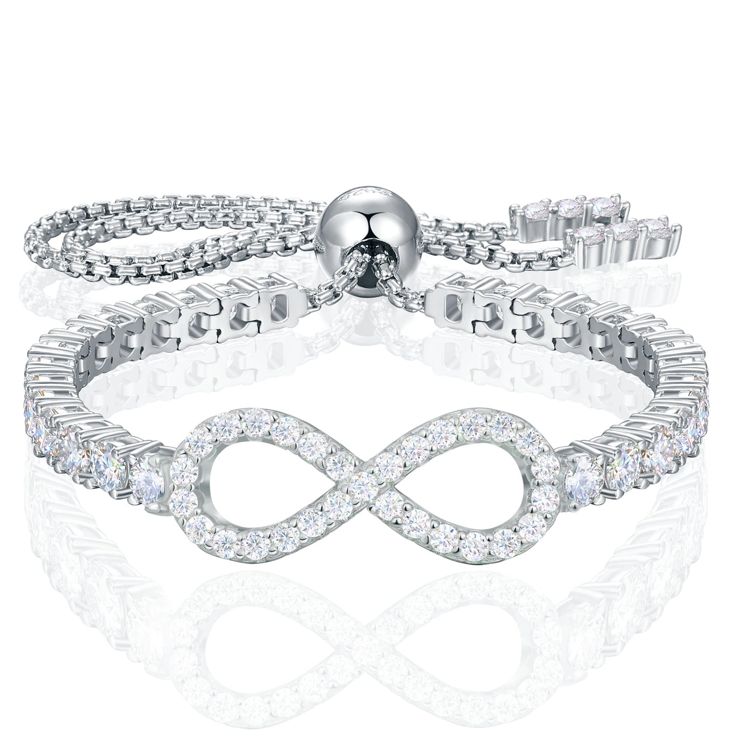 New 3mm Moissanite GRA Infinity Tennis Bracelet – S925 Sterling Silver, Adjustable - INNER LIGHT SHINE 